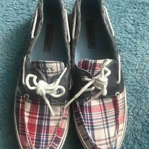 Red white and blue canvas Sperry